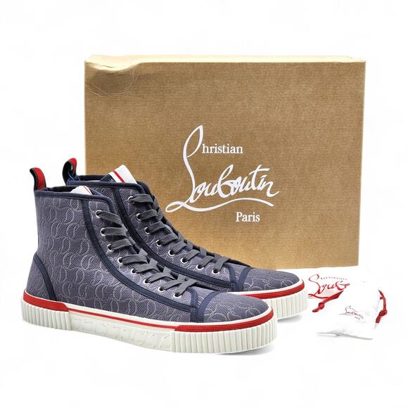 Christian Louboutin Pedro Men\'s Hi Top Sneakers Gray EU 45 US 12 - New $895 main image 5
